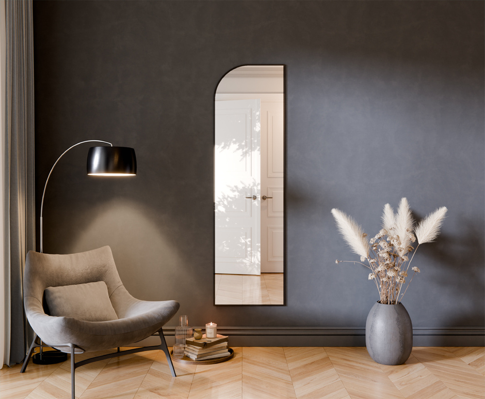 Lustro Ścięte Ścienne Szlif Wypiaskowany wzór czarny JASMINE