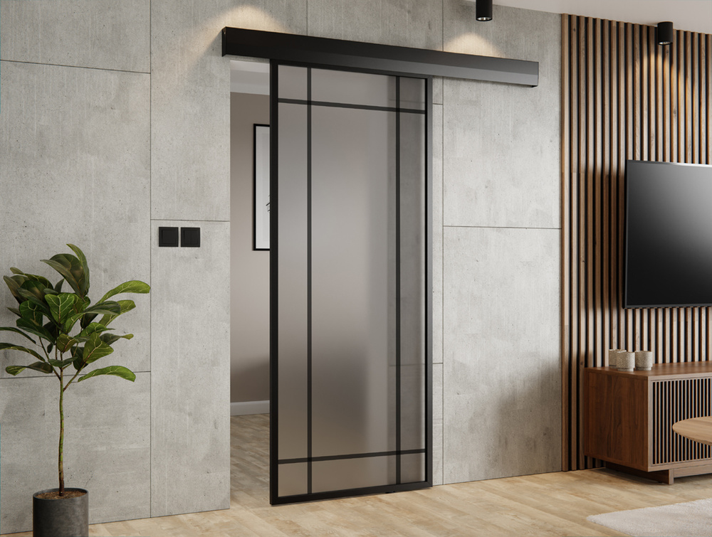 DRZWI PRZESUWNE SYSTEM ALUMINIUM CZARNE SATYNA 850X2100 (9 PÓL)  Sito THOR