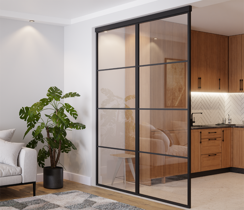 Ścianka Działowa Szklana Loft Profil Aluminiowy Czarny 2 szt. LAGUNA