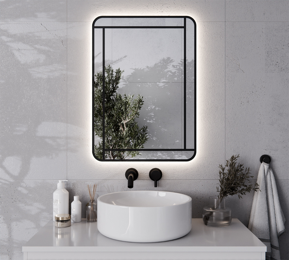 LUSTRO ZAOKRĄGLONE ROGI LED Z WYPIASKOWANYM WZOREM NA CZARNO TEZEUSZ