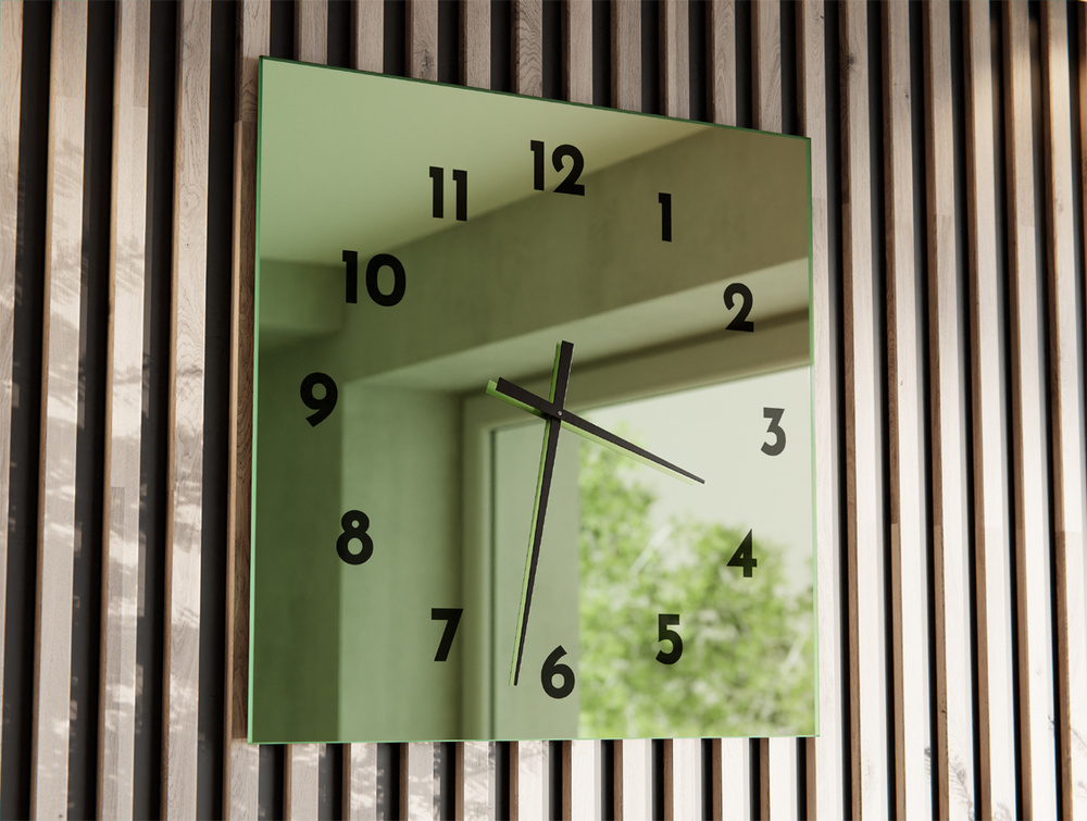 Uhr Quadratisch Grün D4 Spiegel Zeiger Schwarz