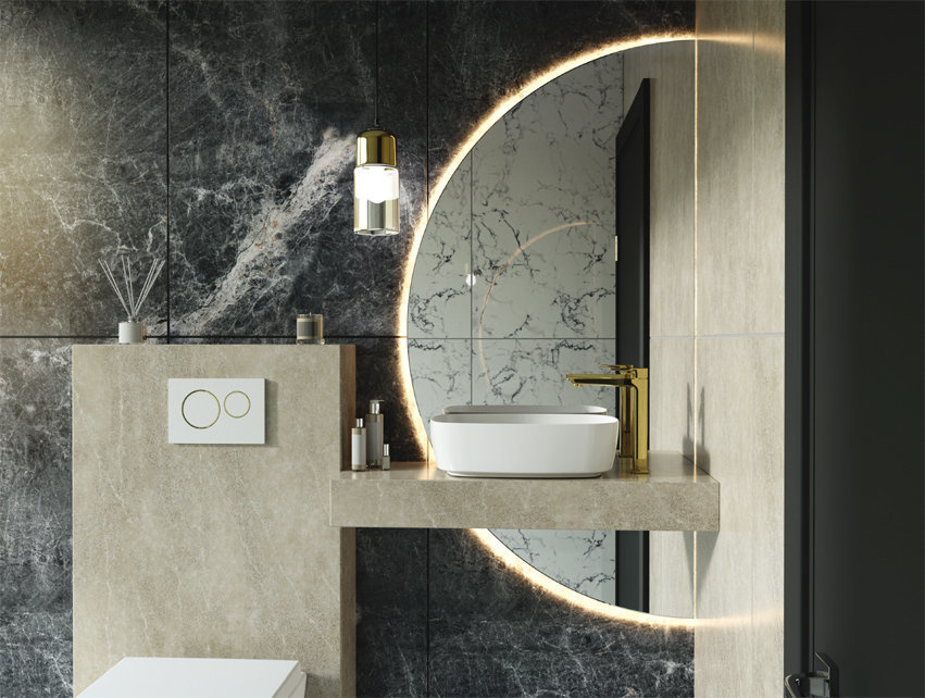 Lustro Łazienkowe Półokrągłe Ścięte Led - ARIA Z PÓŁKĄ