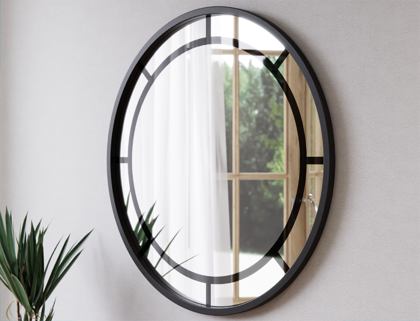 Lustro Okrągłe Loft W Czarnej Aluminiowej Ramie 80cm LIVIA