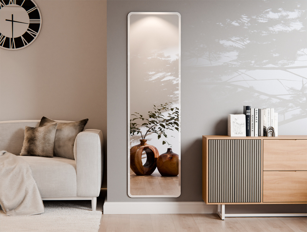 LUSTRO WISZĄCE ZAOKRĄGLONE ROGI WYPIASKOWANY BIAŁY WZÓR 50X170 CM ZOFIA