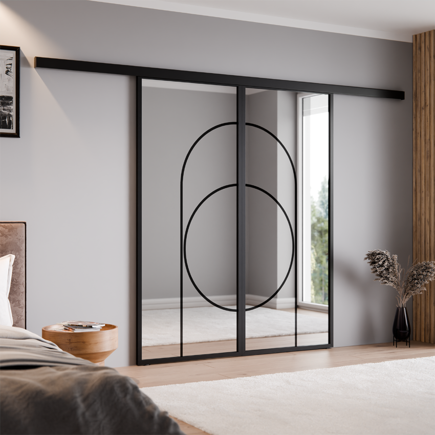 SCHIEBETÜR ALUMINIUM SCHWARZ SPIEGEL SILBERBOGEN 5 LAGUNA