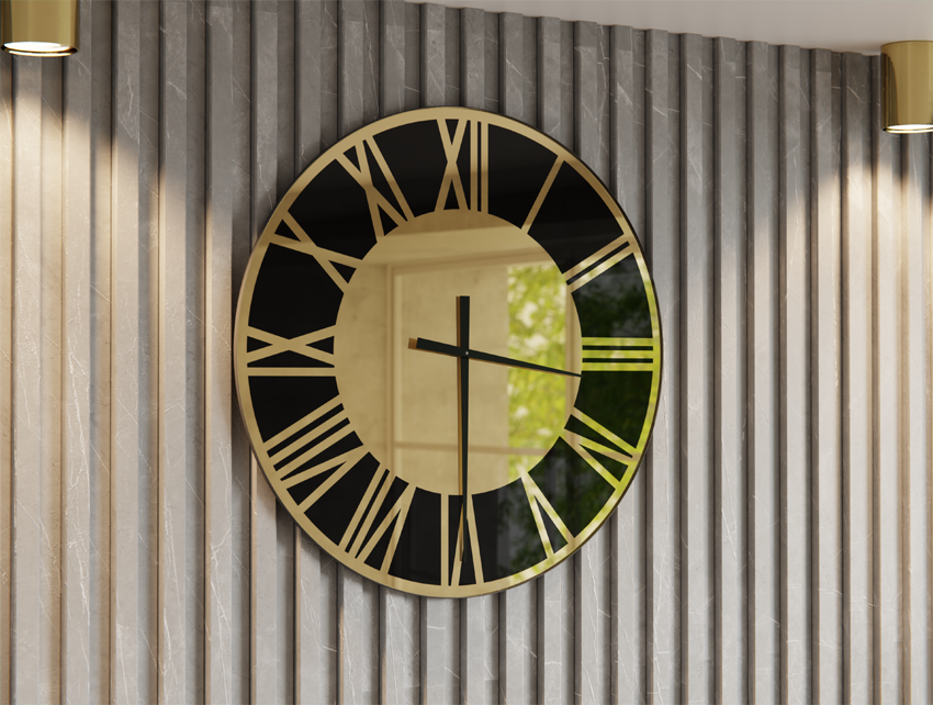 Zegar Rzymski Złoty + Czarny C3 Czarne Wskazówki