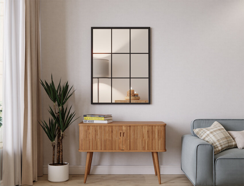 LUSTRO SREBRNE SZPROS LOFT 9 KRATKA MAL 65X85