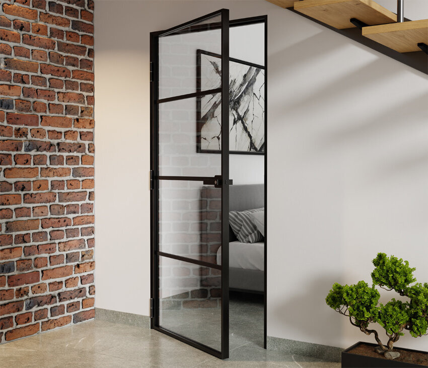 Aluminium Float Slim Loft-Türen komplett mit Rahmen links 4 Paneele 880x2080mm Sieb