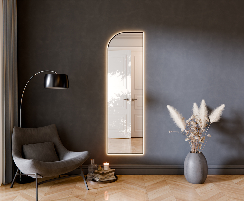 Lustro Ścięte Ścienne Szlif Wypiaskowany wzór czarny LED JASMINE