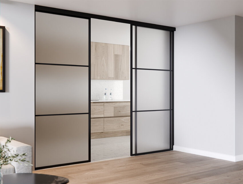 Ścianka Szklana Loft Szpros Profil Aluminiowy Czarny 2 Ścianka i 1 Skrzydło KOMPLET LAGUNA