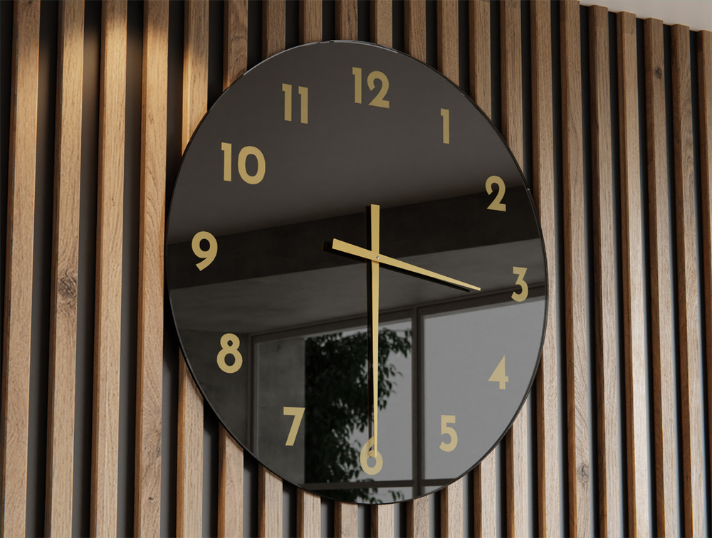 Zegar Czarny A1 Lacobel Złote Wskazówki