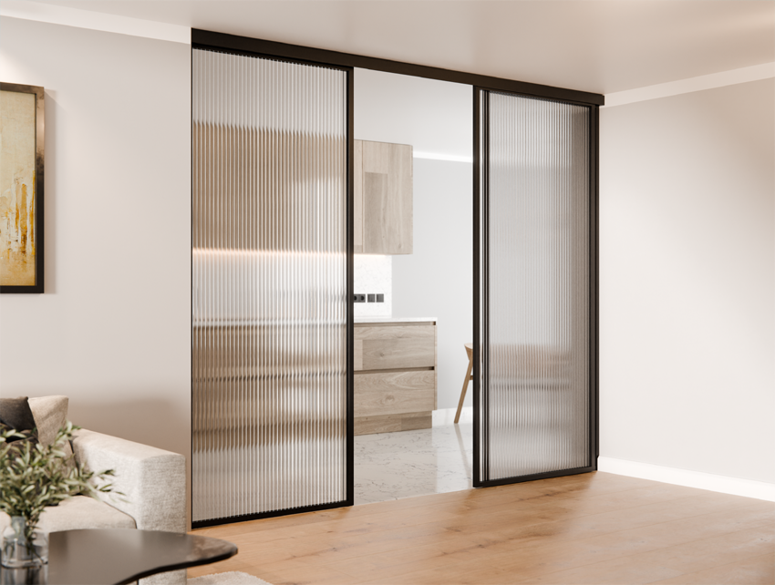 Ścianka Szklana Loft Profil Aluminiowy Czarny 2 Ścianka i 1 Skrzydło KOMPLET LAGUNA