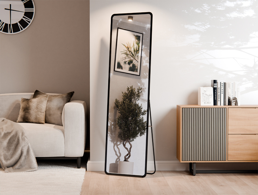 LUSTRO STOJĄCE ZAOKRĄGLONE ROGI SZLIF WYPIASKOWANY WZÓR - CZARNY 60X170 AGA