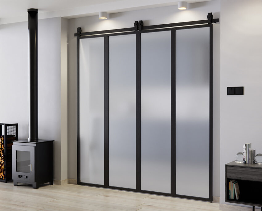 DRZWI PRZESUWNE HARMONIJKOWE PODWÓJNE ALUMINIUM LOFT SATYNA 2x97