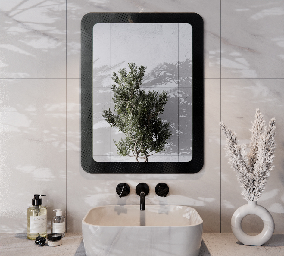 Lustro 60 x 80 cm Szkło Master Care Czarne Zaokrąglone rogi LOGAN