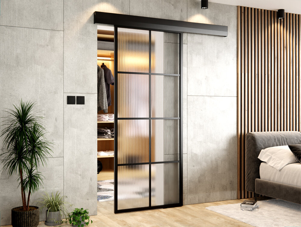 DRZWI PRZESUWNE ALUMINIUM CZARNE 8A THOR