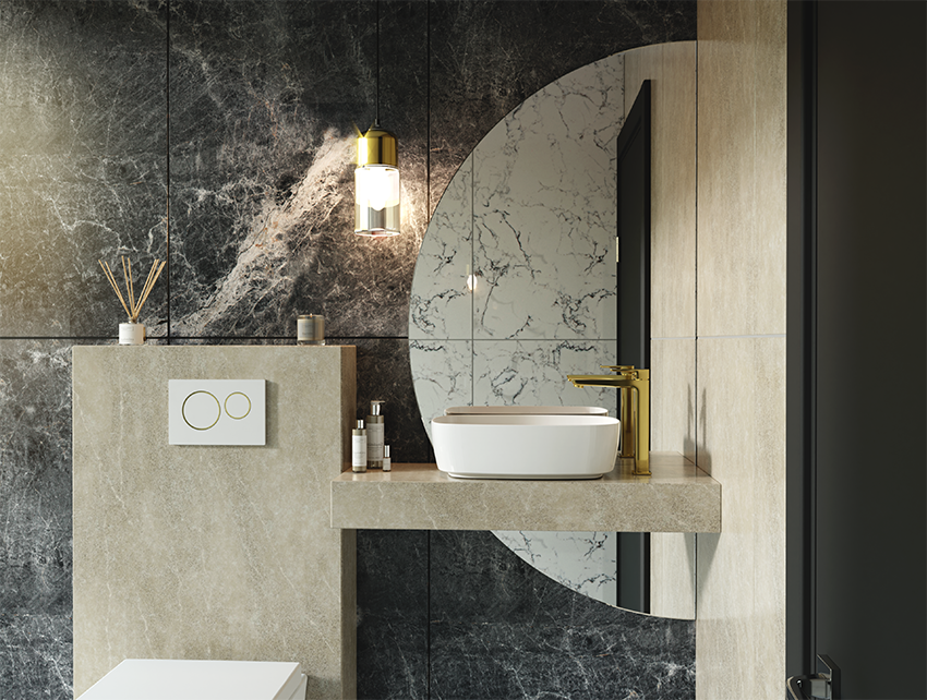 Lustro Łazienkowe Półokrągłe Ścięte - ARIA Z PÓŁKĄ