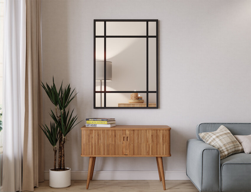 LUSTRO SREBRNE SZPROS LOFT 9 ASYMETRYCZNY ALU 69x95