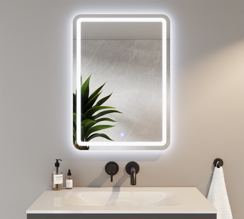 LUSTRO PIASKOWANE OD BRZEGU LED 50x70CM ZAOKRĄGLONE ROGI DANIEL ***Włącznik***