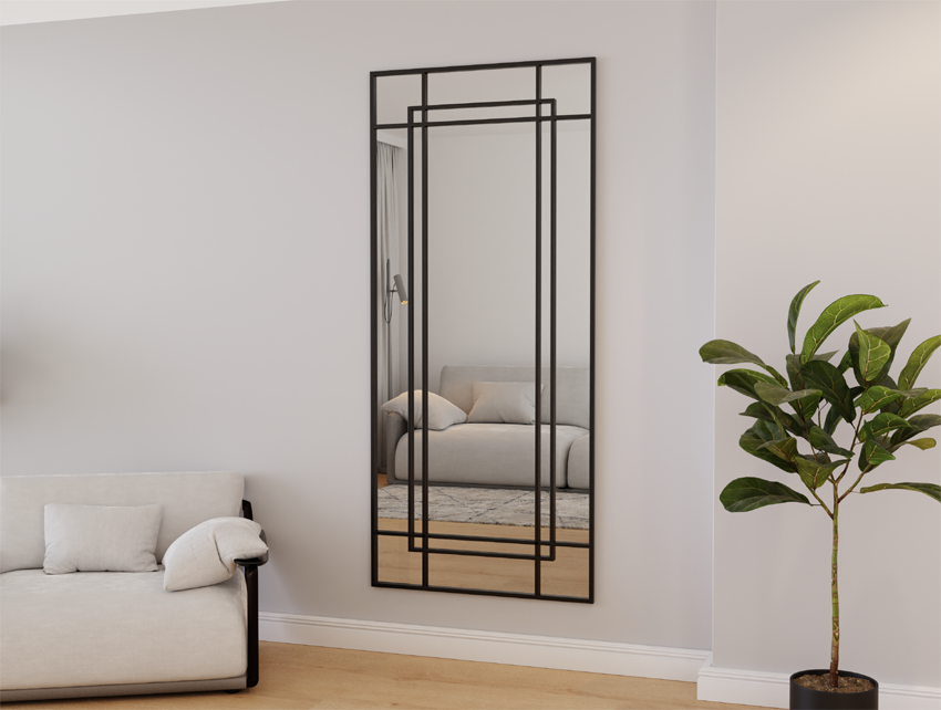 LUSTRO SREBRNE SZPROS LOFT CZARNA RAMA 180X80 ROME