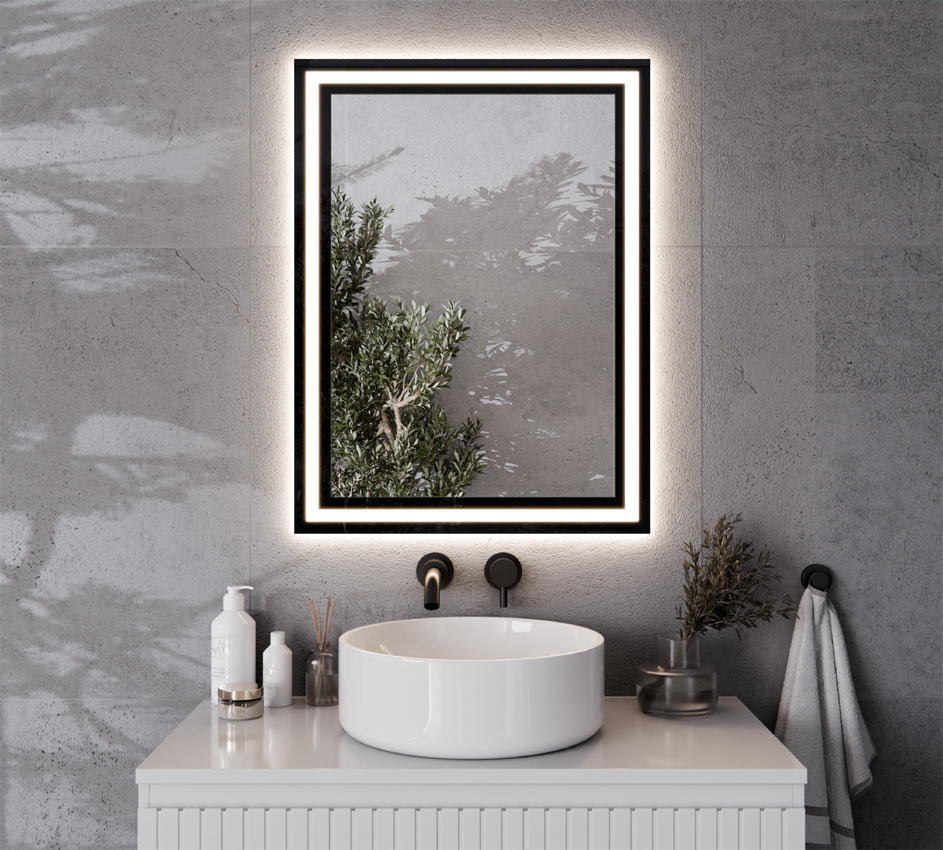 LED SPIEGEL MIT SCHWARZEM SANDGESTRAHLTEM DESIGN TALUS