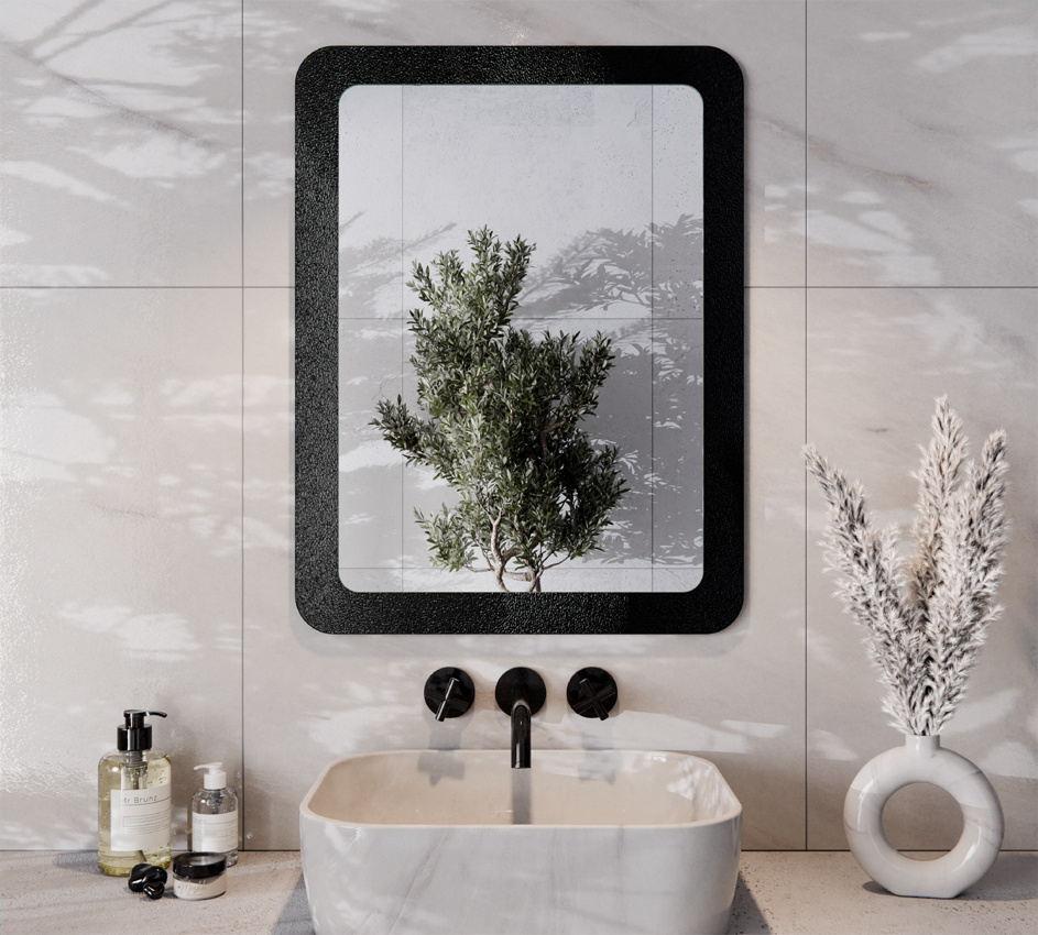 Spiegel 60x80cm Millennium Glas Schwarz Abgerundete Ecken TONY