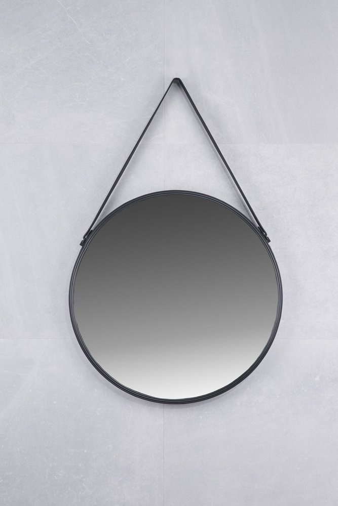 ♥ Runder Spiegel am Band 50cm Schwarzer Rahmen ♥