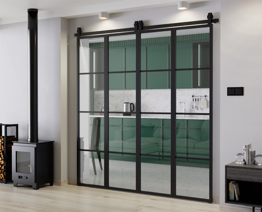 DRZWI PRZESUWNE HARMONIJKOWE PODWÓJNE ALUMINIUM LOFT FLOAT 2x97