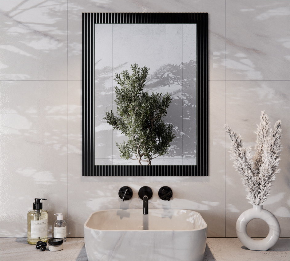 Lustro Prostokątne 60x80 cm Szkło Ornamentowe Czarne Flutez HARRY