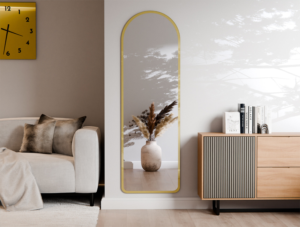 LUSTRO ŚCIENNE PÓŁOWALNE ZAOKRĄGLONE ROGI WYPIASKOWANY WZÓR ZŁOTY 50X170 CM EWA