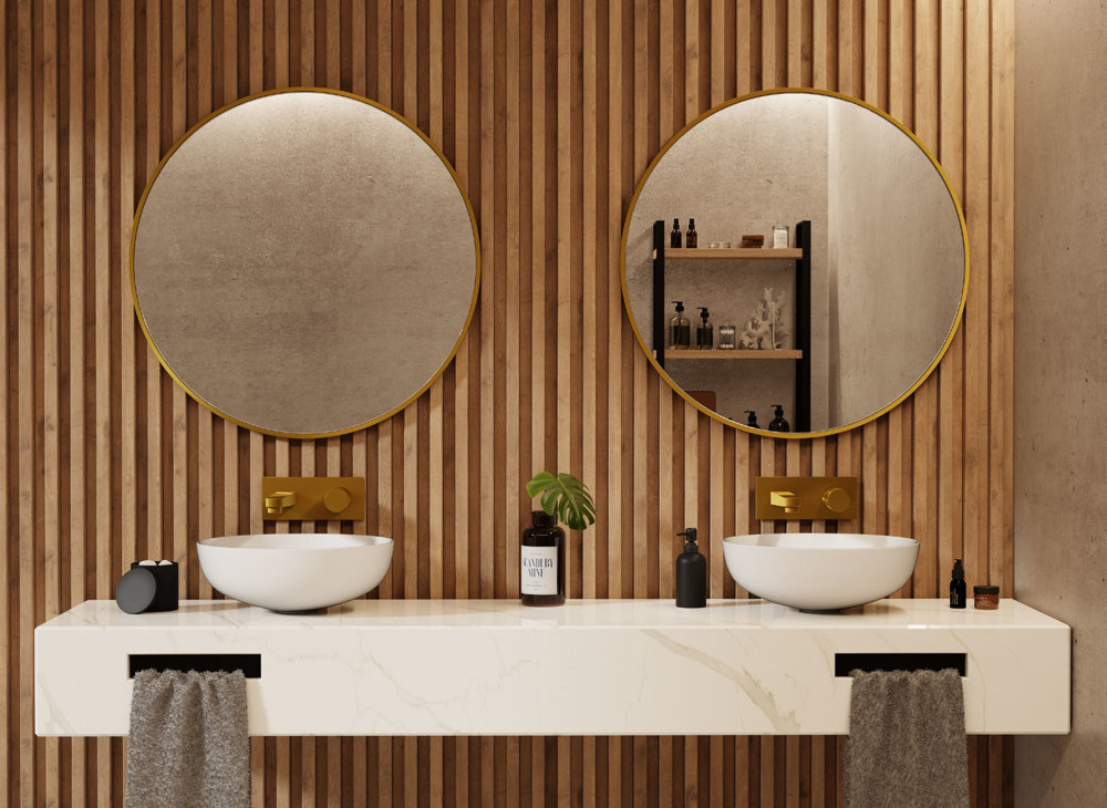 ♥ Runder Wandspiegel Loft in Goldrahmen 80 cm ♥ ♥ Runder Wandspiegel mit Goldrahmen