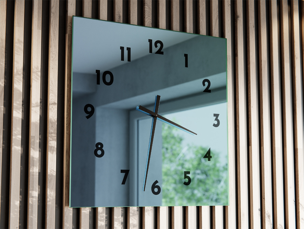 Uhr Quadratisch Blau D4 Spiegel Zeiger Schwarz