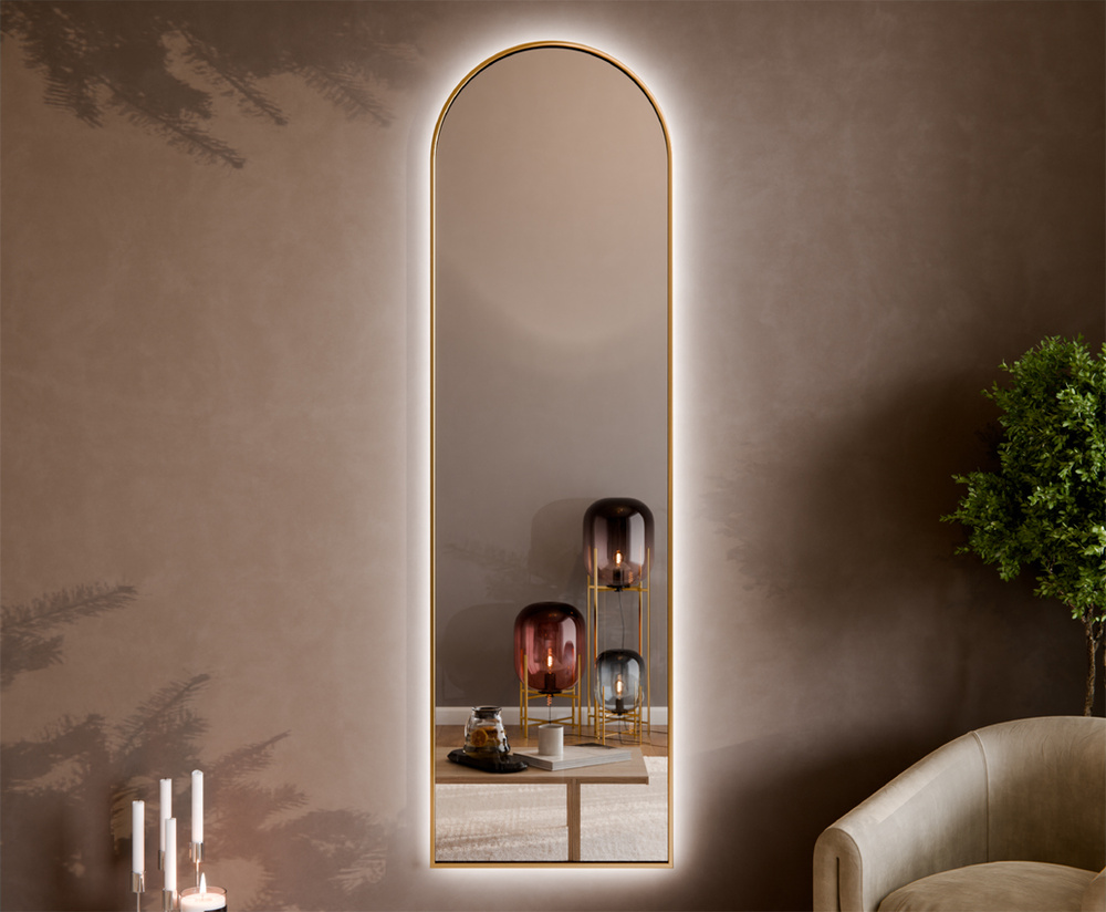 Portal-Spiegel in Aluminiumrahmen Gold LED Betty